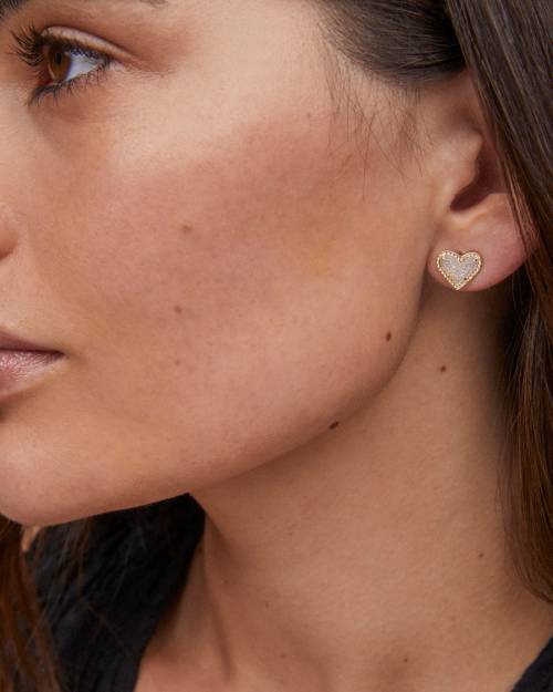Ari Heart Gold Stud Earrings in Iridescent Drusy | Kendra Scott